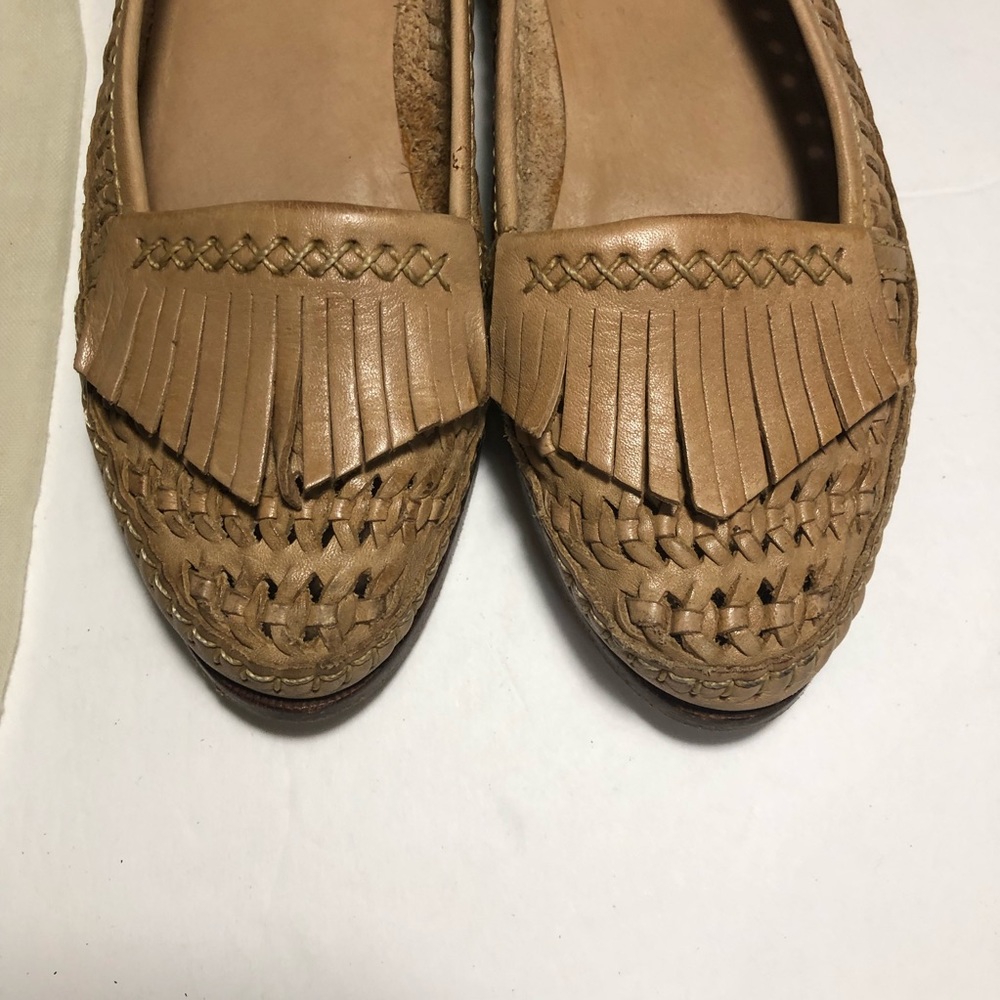 Vtg Marc Alpert Woven Leather Fringe Slip on Flats - Picture 5 of 8
